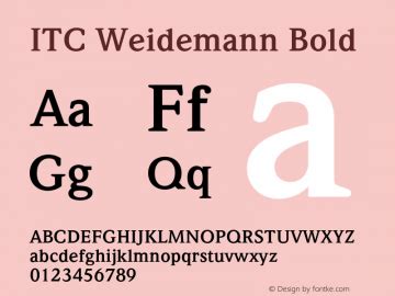 itc weidemann Kurt Weidemann WeidemannITCPro-Book NOTIFICATION OF LICENSE AGREEMENT This typeface is the property of International Typeface Corporation (ITC) and its use by you is covered under the terms of a license agreement